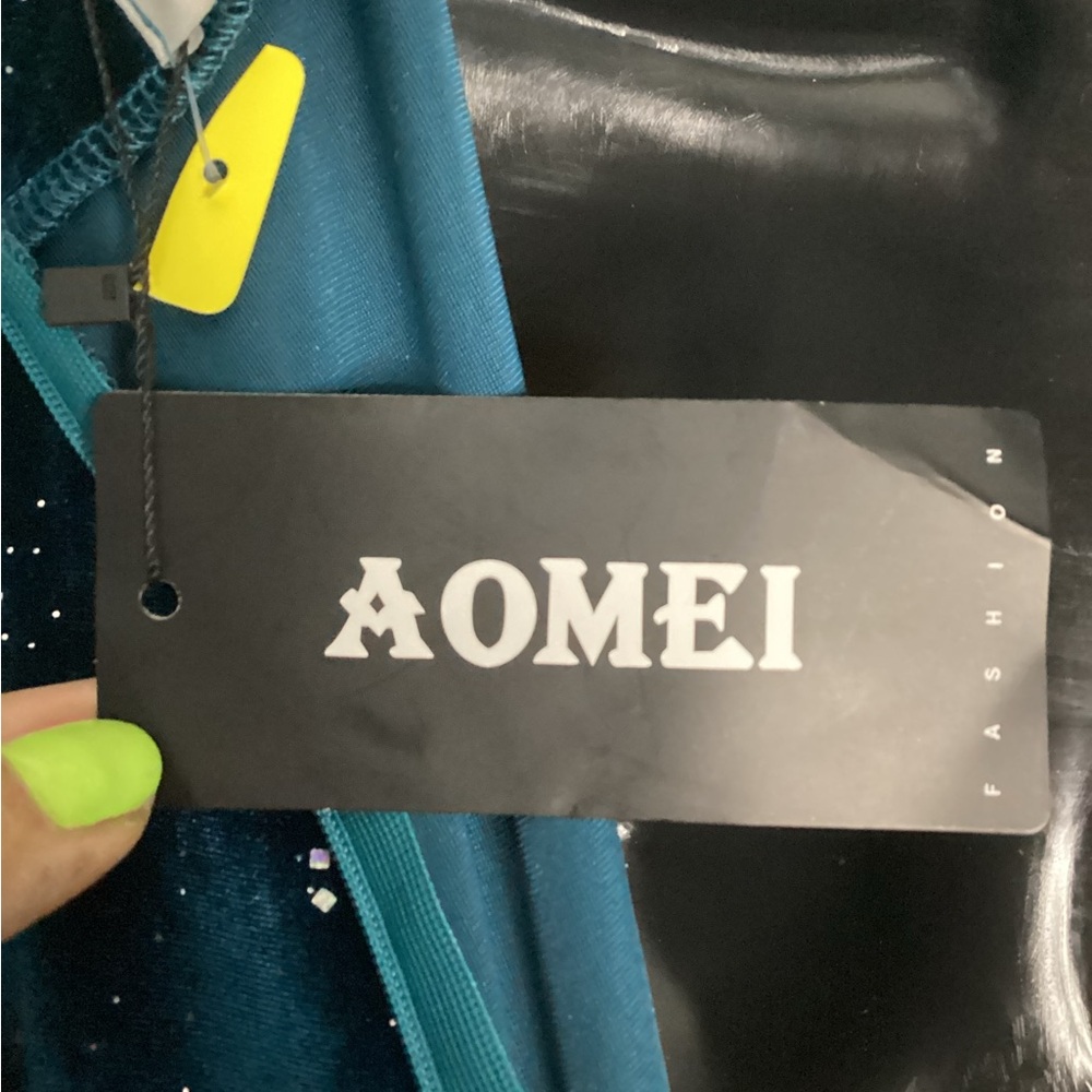 AOMEI Teal Velvet Dress with Sparkle Details M - Picture 11 of 12